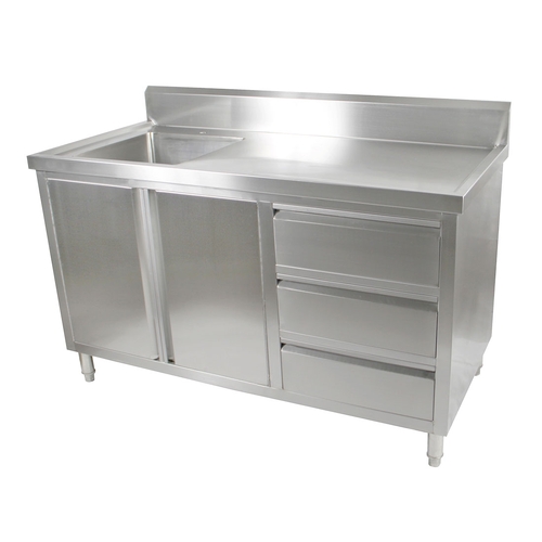 Modular Systems SC-6-1500L-H Single Sink Cabinet with Drawers and Doors Sink on Left 1500 x 600 x 900+150mm