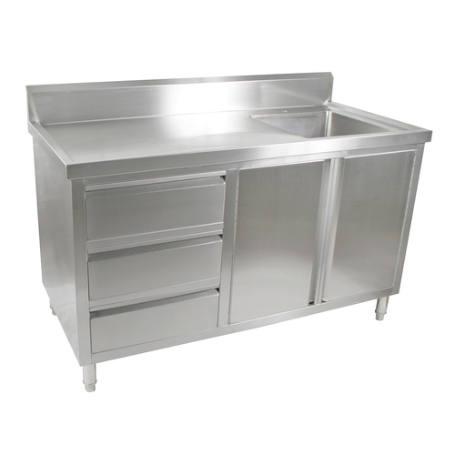 Modular Systems SC-6-1500R-H Single Sink Cabinet with Drawers and Doors Sink on Right 1500 x 600 x 900+150mm