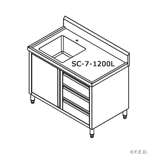 Modular Systems SC-7-1200L-H Single Sink Cabinet with Drawers and Doors Sink on Left 1200 x 700 x 900+150mm