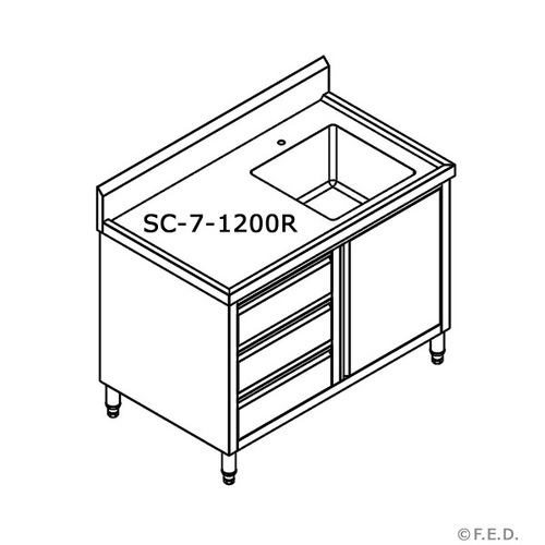 Modular Systems SC-7-1200R-H Single Sink Cabinet with Drawers and Doors Sink on Right 1200 x 700 x 900+150mm
