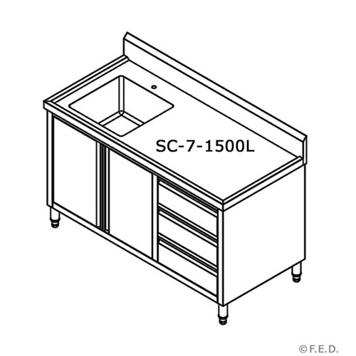 Modular Systems SC-7-1500L-H Single Sink Cabinet with Drawers and Doors Sink on Left 1500 x 700 x 900+150mm