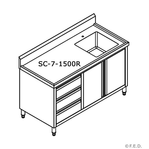 Modular Systems SC-7-1500R-H Single Sink Cabinet with Drawers and Doors Sink on Right 1500 x 700 x 900+150mm