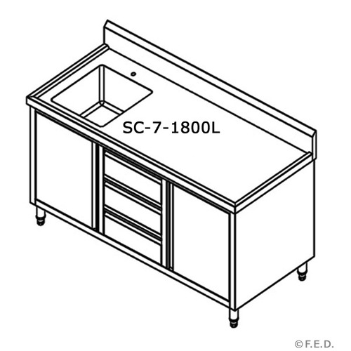 Modular Systems SC-7-1800L-H Single Sink Cabinet with Drawers and Doors Sink on Left 1800 x 700 x 900+150mm