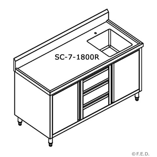 Modular Systems SC-7-1800R-H Single Sink Cabinet with Drawers and Doors Sink on Right 1800 x 700 x 900+150mm