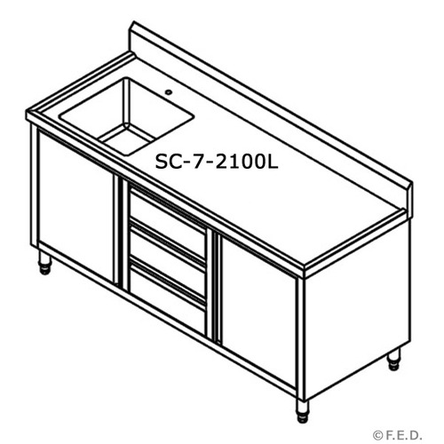 Modular Systems SC-7-2100L-H Single Sink Cabinet with Drawers and Doors Sink on Left 2100 x 700 x 900+150mm