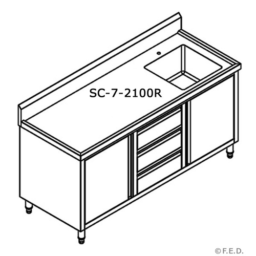 Modular Systems SC-7-2100R-H Single Sink Cabinet with Drawers and Doors Sink on Right 2100 x 700 x 900+150mm