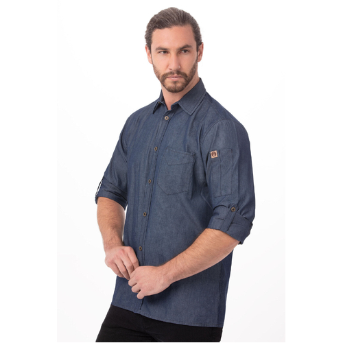 Chef Works Detroit Indigo Blue Long-Sleeve Denim Shirt - SKL001-IBL