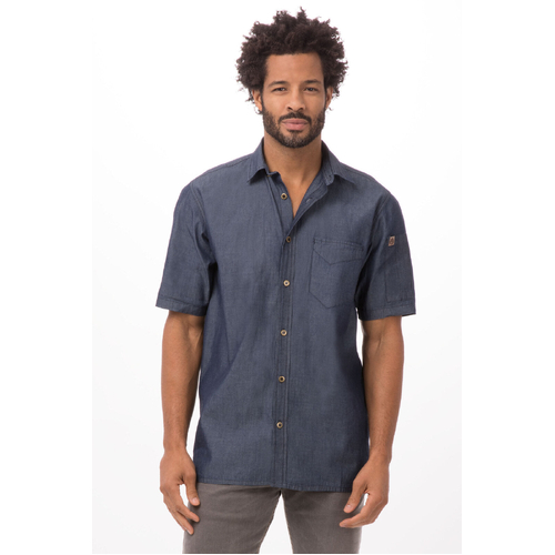 Chef Works Detroit Indigo Blue Short-Sleeve Denim Shirt - SKS002-IBL