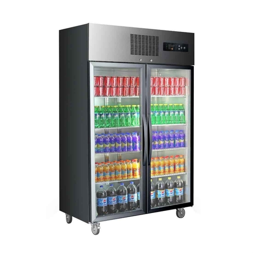 Thermaster SUCG1000B - Double Glass Door Black Stainless Steel Upright Fridge