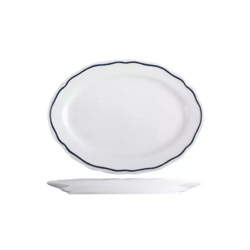 Tuxton Charleston Blue Band Oval Plate 320mm (Box of 12)