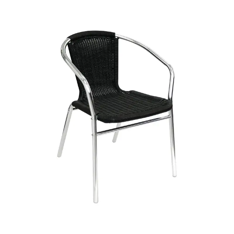Bolero Aluminium & Black Wicker Chairs Black (Pack of 4)