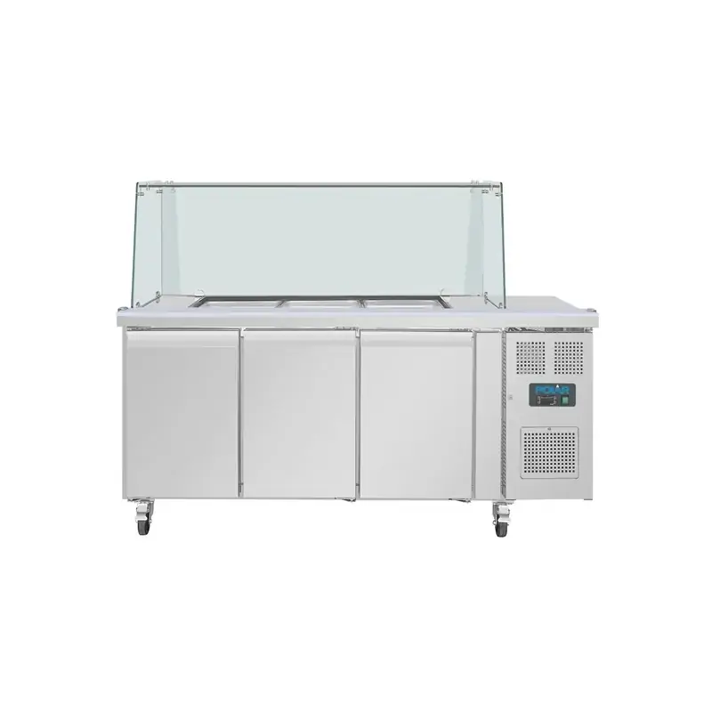 Polar UA018-A U-Series GN Counter Saladette with Square Sneeze Guard - 3 Door