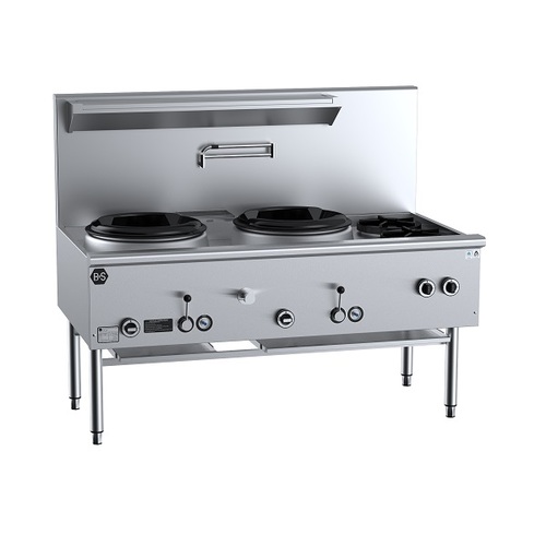 B+S Black UFWWD-2SB2 Gas Two Hole Deluxe Waterless Wok Table with Two RHS Burners