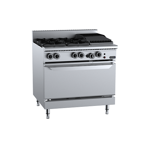 B+S Verro VOV-SB4-CBR3 - Gas Four Open Burners & 300mm Char Broiler with Oven