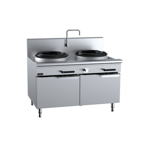 B+S Verro VUFWWD-2SB2 Two Hole Deluxe Waterless Wok Table with Two RHS Burners
