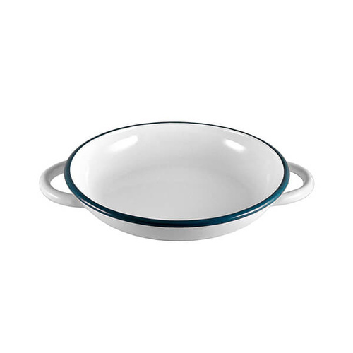 Enamelware Ragout Plate with Handles 24cmx4.1cm - White with Blue Rim*