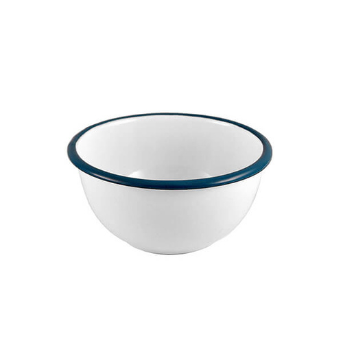 Enamel Bowl 12cm - White w Blue Rim*