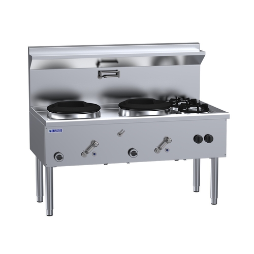 Luus WZ-2C2B - 2 Hole Compact 333mm Waterless Wok with 2 Side Burners