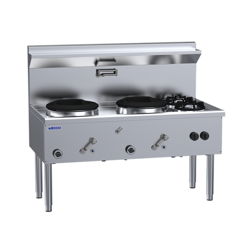 Luus WZ-2C2B - 2 Hole Compact 333mm Waterless Wok with 2 Side Burners