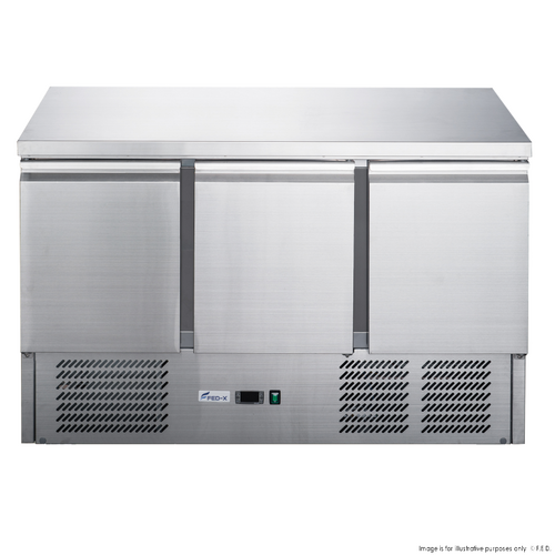 FED-X XGNS1300B - Three Door S-S Benchtop Fridge 1365mm