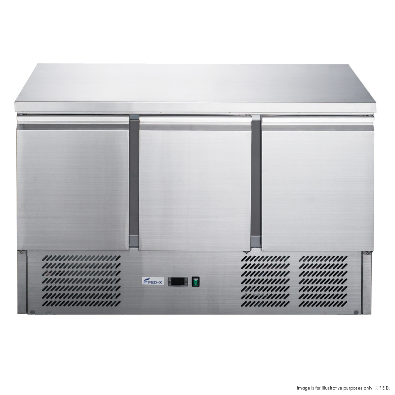 FED-X XGNS1300B - Three Door S-S Benchtop Fridge - 368L