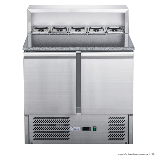 FED-X XGNS900E - Two Door S-S Cover And Marble Top Fridge 5 x 1/6 Pans