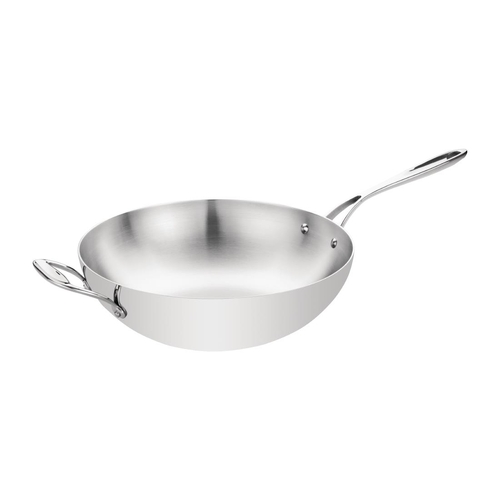 Vogue Tri-wall Wok Flat Bottom Stainless Steel 300mm