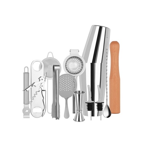 Zanzi Cocktail Set - Stainless Steel in Bartender Roll - 14 Pieces